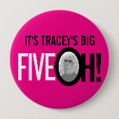 Hot-roze 50ste 5e OH! Fotovijftigste verjaardag Ronde Button 4,0 Cm (Voorkant)