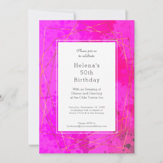 Hot Roze 50ste Verjaardag Party Chic Modern Kaart (Voorkant)