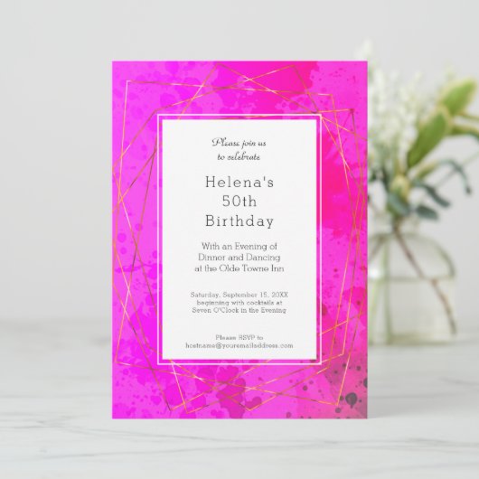 Hot Roze 50ste Verjaardag Party Chic Modern Kaart (Staand voorkant)