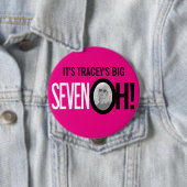 Hot-roze 70th SEVEN OH! Foto zeventigste verjaarda Ronde Button 4,0 Cm (In situ)