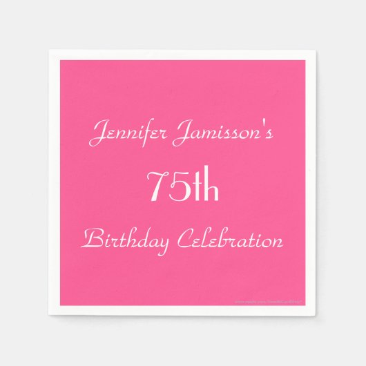 Hot Roze 75e Verjaardag Party Naam Papier Servet (Voorkant)