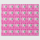Hot-roze 80e verjaardag: 80 aangepaste fotonaam cadeaupapier (Vlak)
