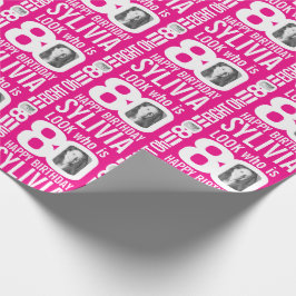 Hot-roze 80e verjaardag: 80 aangepaste fotonaam cadeaupapier