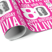 Hot-roze 80e verjaardag: 80 aangepaste fotonaam cadeaupapier (Rol Hoek)