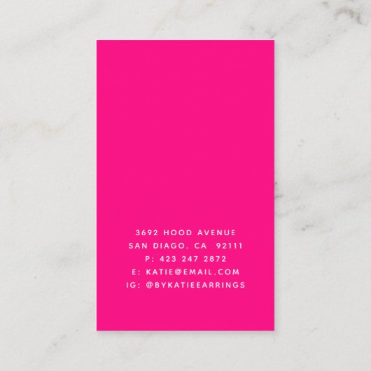 Hot-roze aangepaste oormerkkaart visitekaartje (Achterkant)