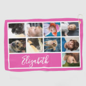 Hot Roze Aangepaste Sjabloon Familie Foto's Golfhanddoek (Horizontaal)