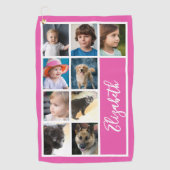Hot Roze Aangepaste Sjabloon Familie Foto's Golfhanddoek (Voorkant)