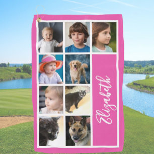 Hot Roze Aangepaste Sjabloon Familie Foto's Golfhanddoek