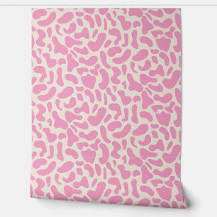 Hot Roze Abstracte Koe Print Patroon Behang
