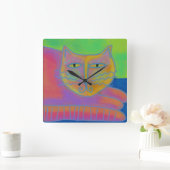 Hot-roze Abstracte kunstklep (Square Wall klok) Vierkante Klok (Huis)