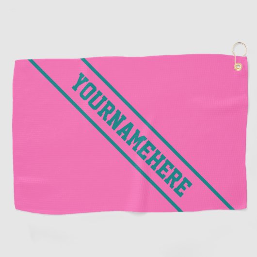 Hot-roze achtergrond en Blauwgroen oude aangepaste Golfhanddoek (Horizontaal)
