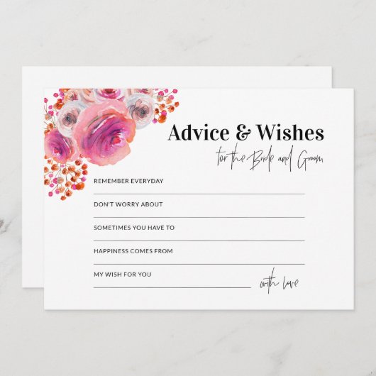 Hot-roze advies en wensen voor bride- en Groom-Kaa Notitiekaartje (Voorkant / Achterkant)