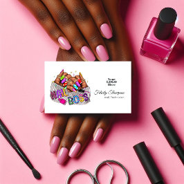 Hot-Roze Afro-Amerikaanse Nagelstudio QR-code Visitekaartje