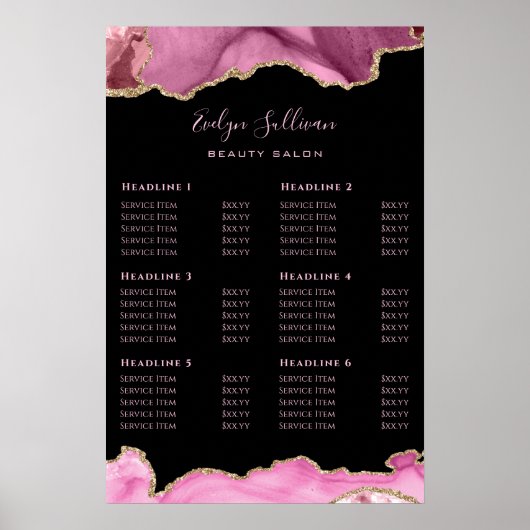 Hot-roze Agate Price List Poster (Voorkant)