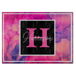 Hot-roze alcoholinkt monogram op maat snijplank