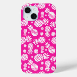 Hot-roze anananassen en bloempatroon iPhone 15 case