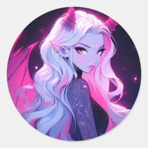 Hot roze anime meisje succubus koakuma kleine duiv ronde sticker