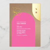Hot-roze Arch Floral Monogram Folie Folie Uitnodiging (Voorkant)