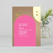 Hot-roze Arch Floral Monogram Folie Folie Uitnodiging (Staand Voorkant)