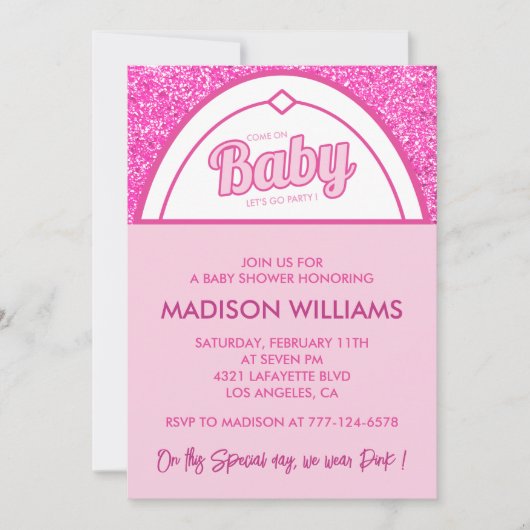 Hot roze baby shower uitnodiging Typografie glitte (Voorkant)