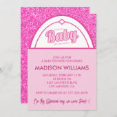 Hot roze baby shower uitnodiging Typografie glitte (Voorkant / Achterkant)