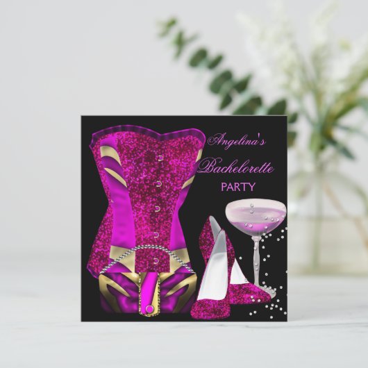 Hot-roze Bachelorette Party toont corset Kaart (Staand voorkant)