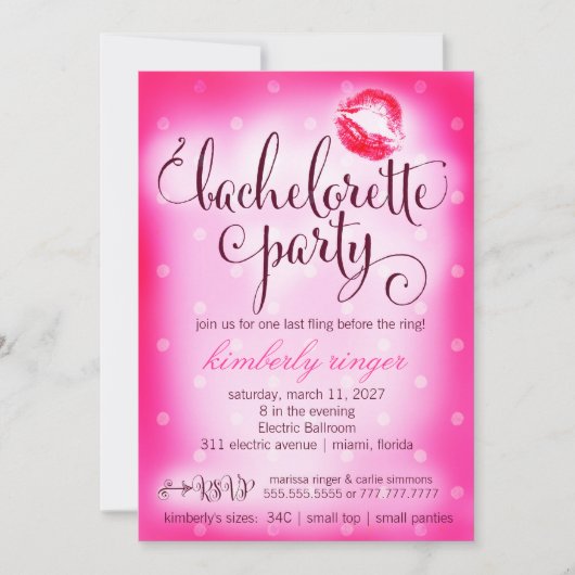 Hot-roze Bachelorette Party uitnodigen Kaart (Voorkant)