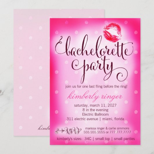 Hot-roze Bachelorette Party uitnodigen Kaart (Voorkant / Achterkant)