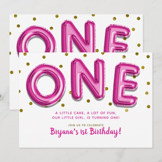 Hot-roze ballonnen Gold Stippen 1 op de eerste ver Kaart (Voorkant / Achterkant)