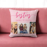 Hot roze besties vrienden 3 foto collage kussen<br><div class="desc">Leg de essentie van vriendschap vast met het Hot Pink Besties Friends 3 Photo Collage Sierkussen. Gepersonaliseerd met een levendig hot pink design en met een collage van drie gekoesterde foto's, viert het onvergetelijke momenten met je besties. Gemaakt van hoogwaardige materialen, voegt dit kussen een stijlvolle en sentimentele touch toe...</div>