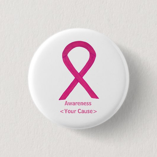 Hot-roze bewustmakingsribbon aangepaste kunstspell ronde button 3,2 cm (Voorkant)