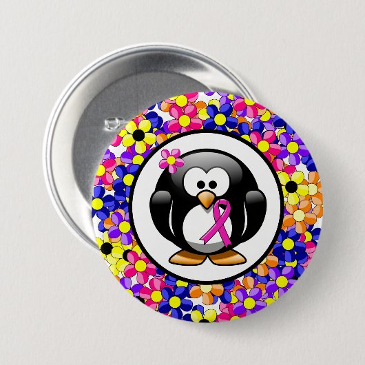 Hot-roze bewustzijn Ribbon Penguin Ronde Button 7,6 Cm (Voorkant /achterkant)