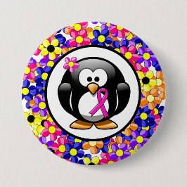 Hot-roze bewustzijn Ribbon Penguin Ronde Button 7,6 Cm