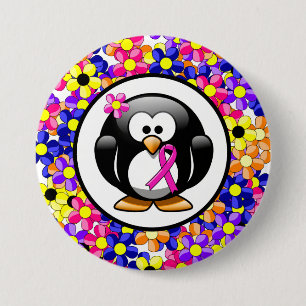 Hot-roze bewustzijn Ribbon Penguin Ronde Button 7,6 Cm