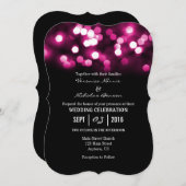 Hot-roze Black Bokeh Lights Wedding Invitae Kaart (Voorkant / Achterkant)