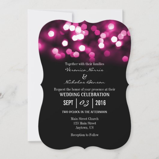 Hot-roze Black Bokeh Lights Wedding Invitae Kaart (Voorkant)