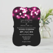 Hot-roze Black Bokeh Lights Wedding Invitae Kaart (Staand voorkant)