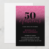 Hot-roze & Black Faux Glitter 50 & Fabulous Kaart (Voorkant / Achterkant)