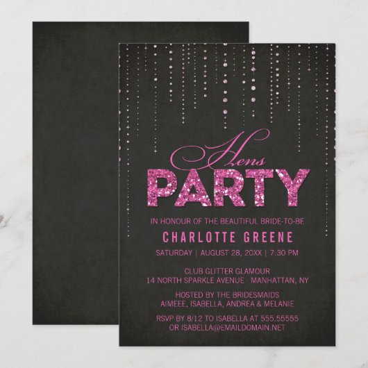 Hot-roze & Black Glitter-oplegger Kaart (Voorkant / Achterkant)