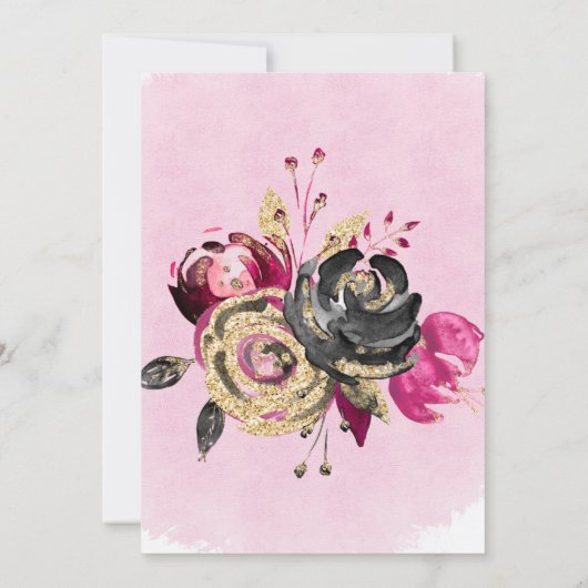 Hot-roze Black Gold Peony Rehearsal Dinner Kaart (Achterkant)