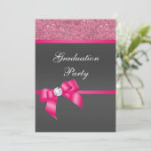 Hot-roze & Black Graduation Party Kaart (Staand voorkant)