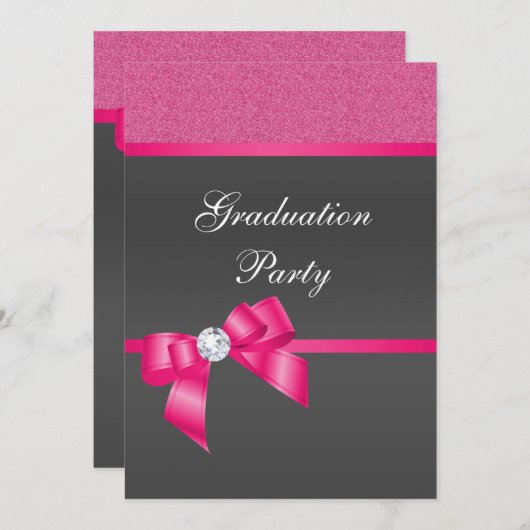 Hot-roze & Black Graduation Party Kaart (Voorkant / Achterkant)