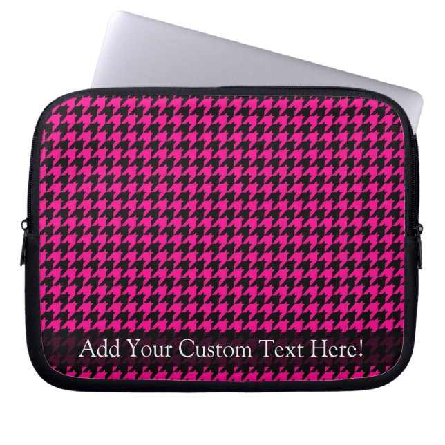 Hot-roze/Black Houndstooth Laptop Sleeve (Voorkant)