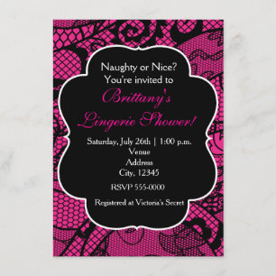 Hot-roze & Black Lace Lingerie Shower-uitnodiging Kaart