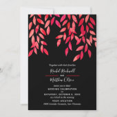 Hot-roze bladeren op Black Wedding-uitnodigingen (Voorkant)