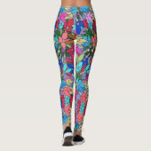 Hot roze, blauw, groen bloemenprint Leggings (Achterkant)