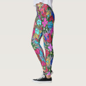 Hot roze, blauw, groen bloemenprint Leggings (Links)