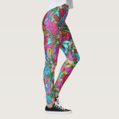 Hot roze, blauw, groen bloemenprint Leggings (Rechts)