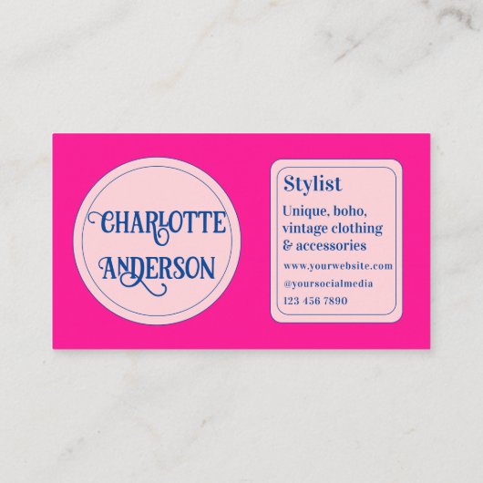 Hot Roze Blauw Mode Stylist Visitekaartje (Achterkant)