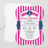 Hot-roze Blauw Nautisch Baby shower Uitnodiging (Voorkant / Achterkant)